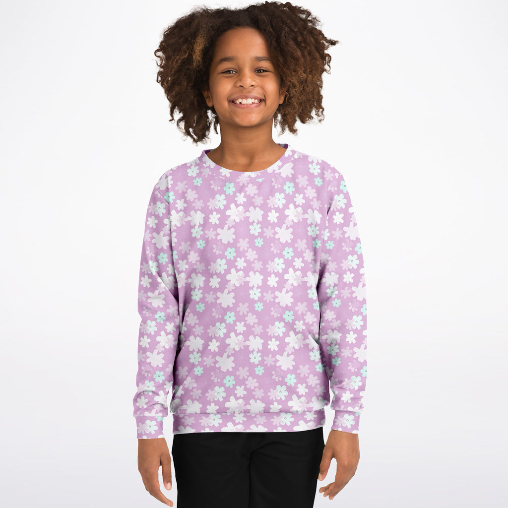 Girls Lavender Purple Floral Sweatshirt – Ultra Soft & Stretchy, Cozy Fleece or Lightweight Sports Fabric Sweatshirt – Ultra Soft & Stretchy, Cozy Fleece or Lightweight Sports Fabric