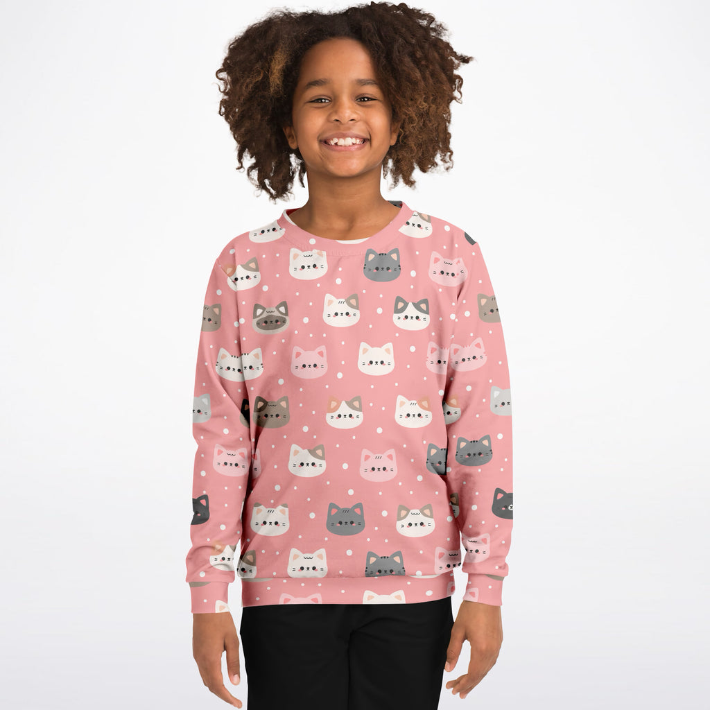 Girls Pink Cat Sweatshirt – Ultra Soft & Stretchy, Cozy Fleece or Lightweight Sports Fabric Sweatshirt – Ultra Soft & Stretchy, Cozy Fleece or Lightweight Sports Fabric
