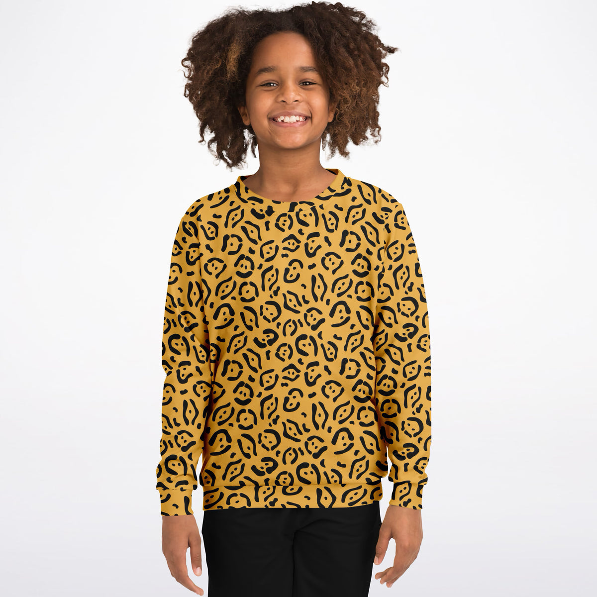 Kids Mustard Yellow Leopard Print Sweatshirt – Ultra Soft & Stretchy, Cozy Fleece or Lightweight Sports Fabric Sweatshirt – Ultra Soft & Stretchy, Cozy Fleece or Lightweight Sports Fabric