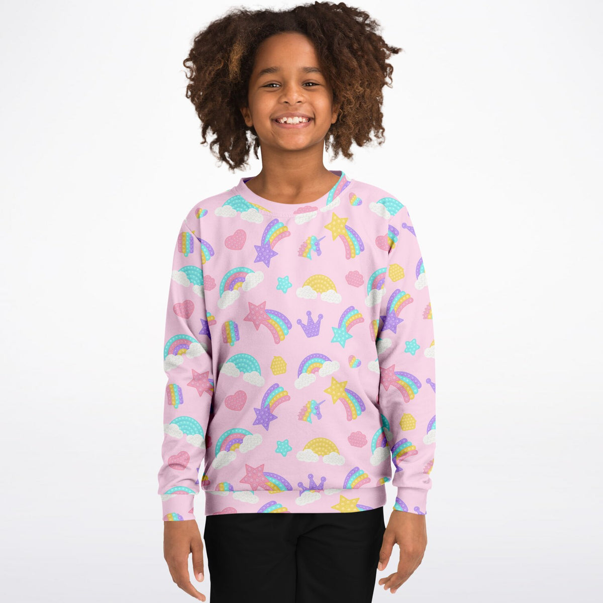 Girls Pink Rainbow Fidget Toy Themed Sweatshirt – Ultra Soft & Stretchy, Cozy Fleece or Lightweight Sports Fabric Sweatshirt – Ultra Soft & Stretchy, Cozy Fleece or Lightweight Sports Fabric
