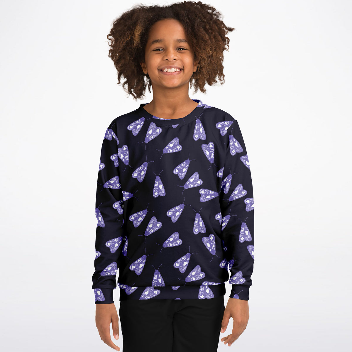 Kids Purple Floral Moth Sweatshirt – Ultra Soft & Stretchy, Cozy Fleece or Lightweight Sports Fabric Sweatshirt – Ultra Soft & Stretchy, Cozy Fleece or Lightweight Sports Fabric
