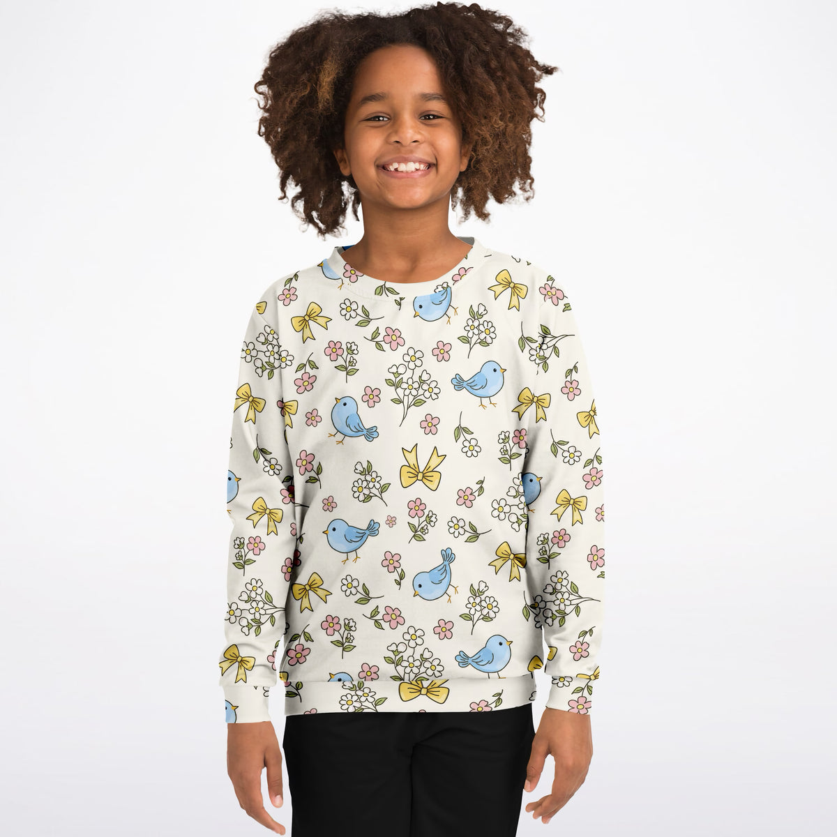 Girls Floral Blue Bird Sweatshirt – Ultra Soft & Stretchy, Cozy Fleece or Lightweight Sports Fabric Sweatshirt – Ultra Soft & Stretchy, Cozy Fleece or Lightweight Sports Fabric