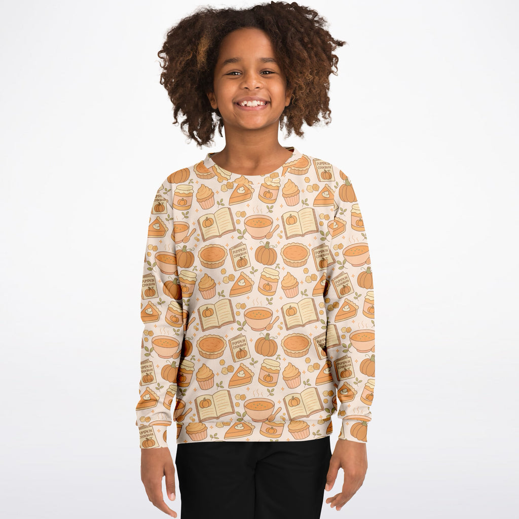 Kids Pumpkin Pie Themed Sweatshirt – Ultra Soft & Stretchy, Cozy Fleece or Lightweight Sports Fabric Sweatshirt – Ultra Soft & Stretchy, Cozy Fleece or Lightweight Sports Fabric