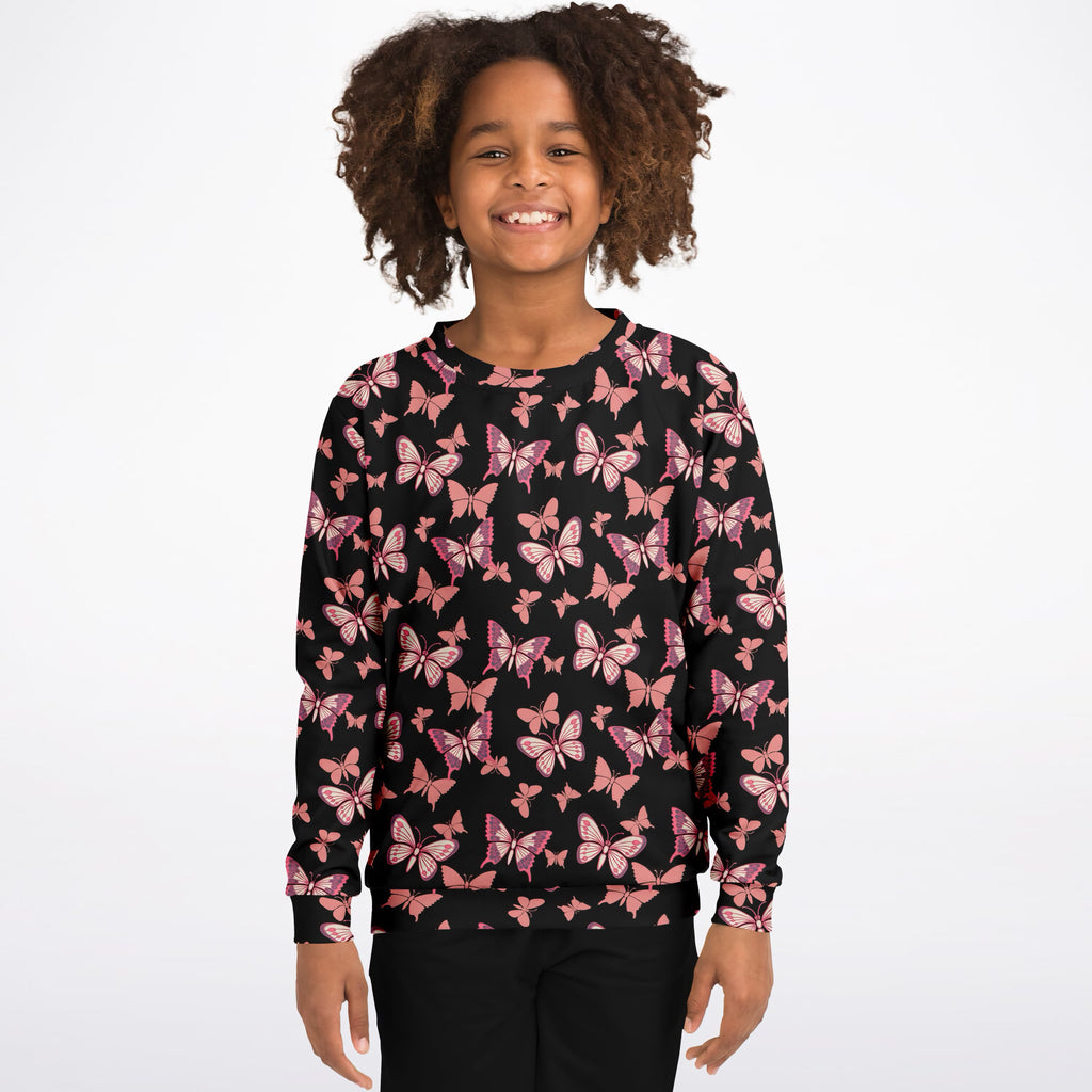 Girls Vibrant Pink Butterfly Sweatshirt – Ultra Soft & Stretchy, Cozy Fleece or Lightweight Sports Fabric Sweatshirt – Ultra Soft & Stretchy, Cozy Fleece or Lightweight Sports Fabric