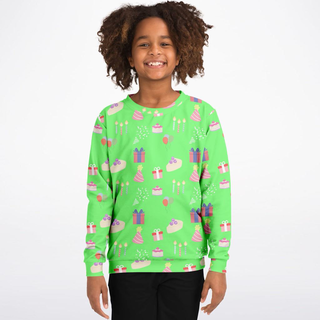 Kids Birthday Party Green Sweatshirt – Ultra Soft & Stretchy, Cozy Fleece or Lightweight Sports Fabric Sweatshirt – Ultra Soft & Stretchy, Cozy Fleece or Lightweight Sports Fabric