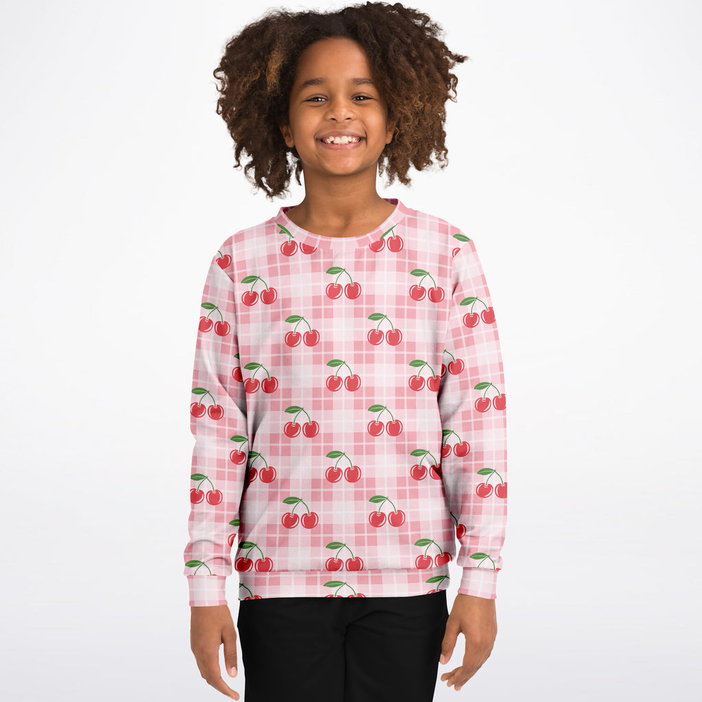 Girls Pink Cherry Plaid Sweatshirt – Ultra Soft & Stretchy, Cozy Fleece or Lightweight Sports Fabric Sweatshirt – Ultra Soft & Stretchy, Cozy Fleece or Lightweight Sports Fabric