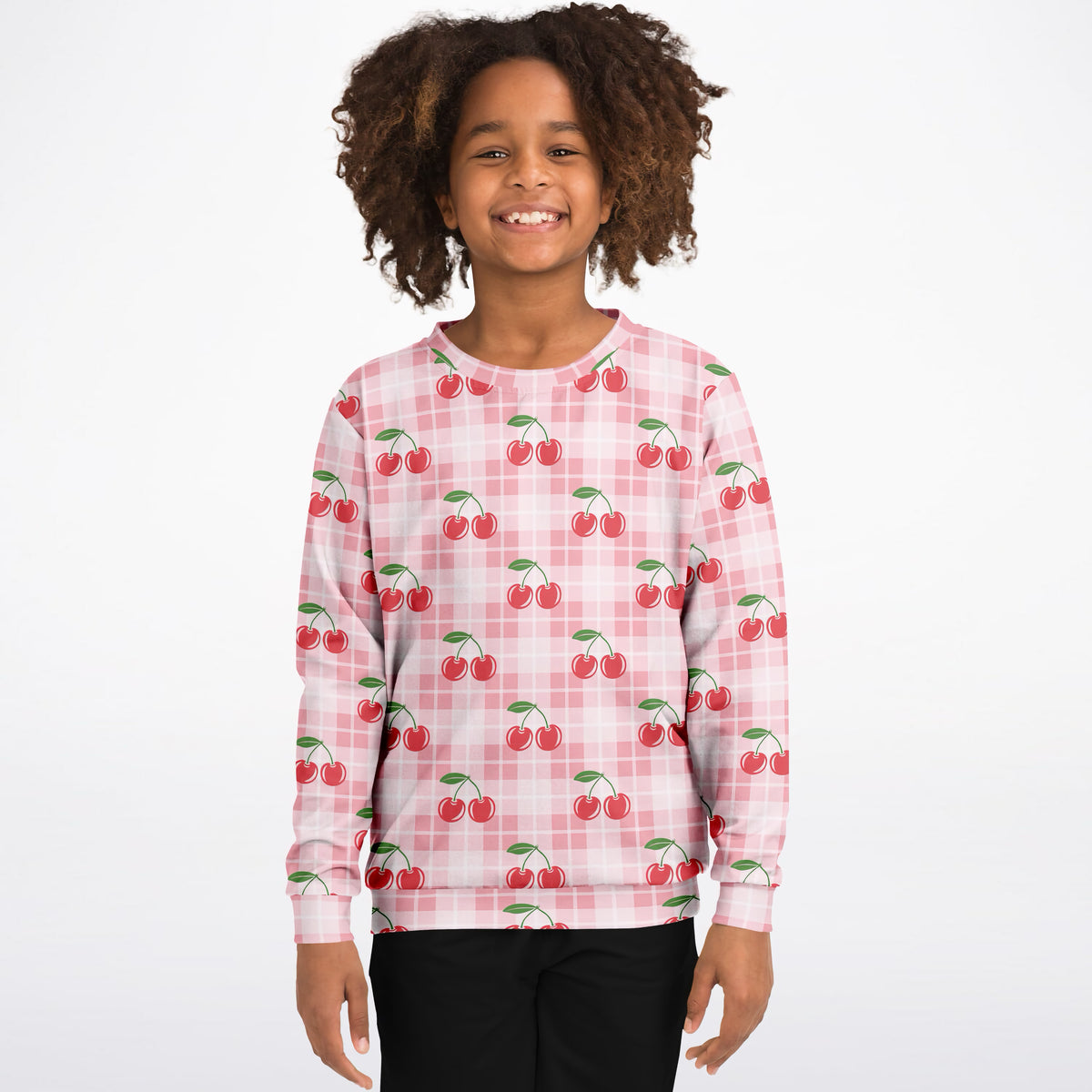 Girls Pink Cherry Plaid Sweatshirt – Ultra Soft & Stretchy, Cozy Fleece or Lightweight Sports Fabric Sweatshirt – Ultra Soft & Stretchy, Cozy Fleece or Lightweight Sports Fabric