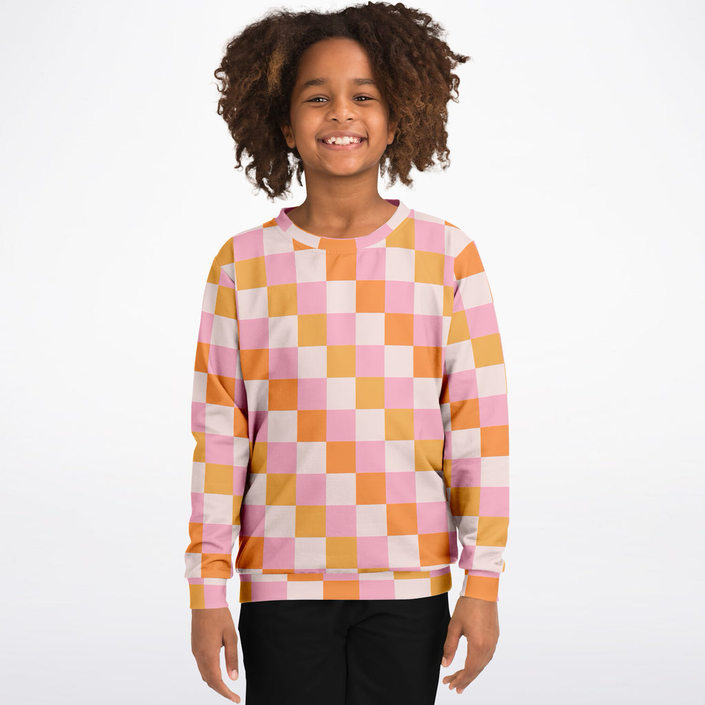 Girls Sunset Checkered Sweatshirt – Ultra Soft & Stretchy, Cozy Fleece or Lightweight Sports Fabric Sweatshirt – Ultra Soft & Stretchy, Cozy Fleece or Lightweight Sports Fabric