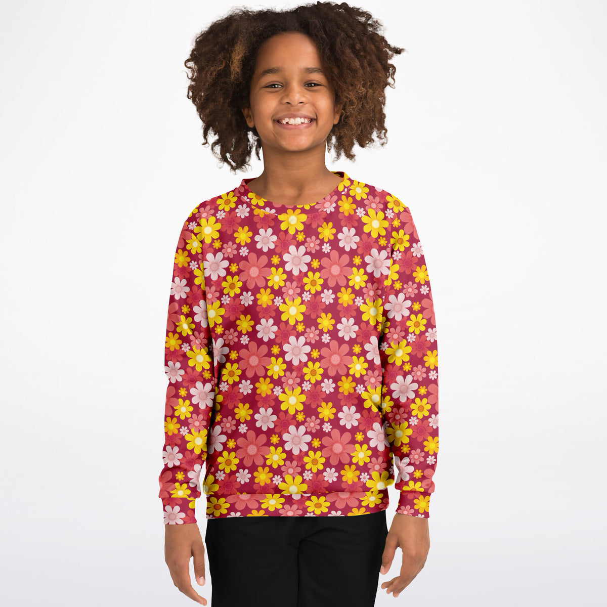 Kids Red Floral Sweatshirt – Ultra Soft & Stretchy, Cozy Fleece or Lightweight Sports Fabric Sweatshirt – Ultra Soft & Stretchy, Cozy Fleece or Lightweight Sports Fabric