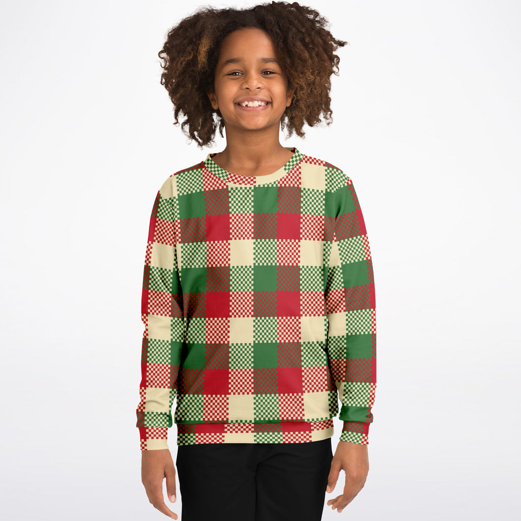 Kids Christmas Plaid Sweatshirt – Ultra Soft & Stretchy, Cozy Fleece or Lightweight Sports Fabric Sweatshirt – Ultra Soft & Stretchy, Cozy Fleece or Lightweight Sports Fabric