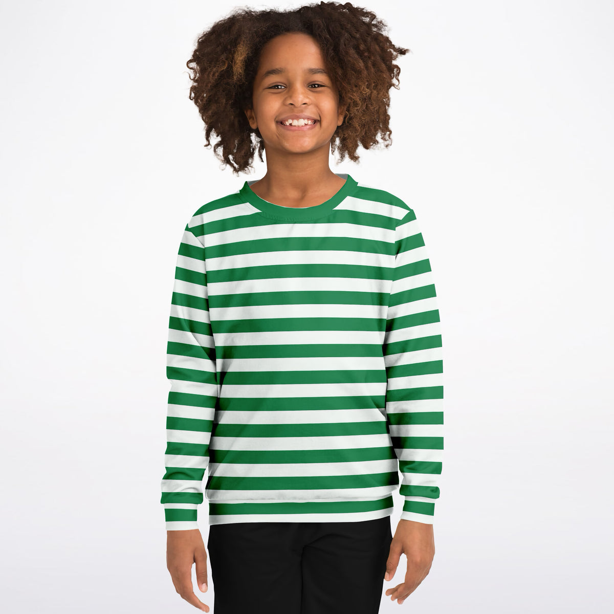 Kids Green Christmas Striped Sweatshirt – Ultra Soft & Stretchy, Cozy Fleece or Lightweight Sports Fabric Sweatshirt – Ultra Soft & Stretchy, Cozy Fleece or Lightweight Sports Fabric