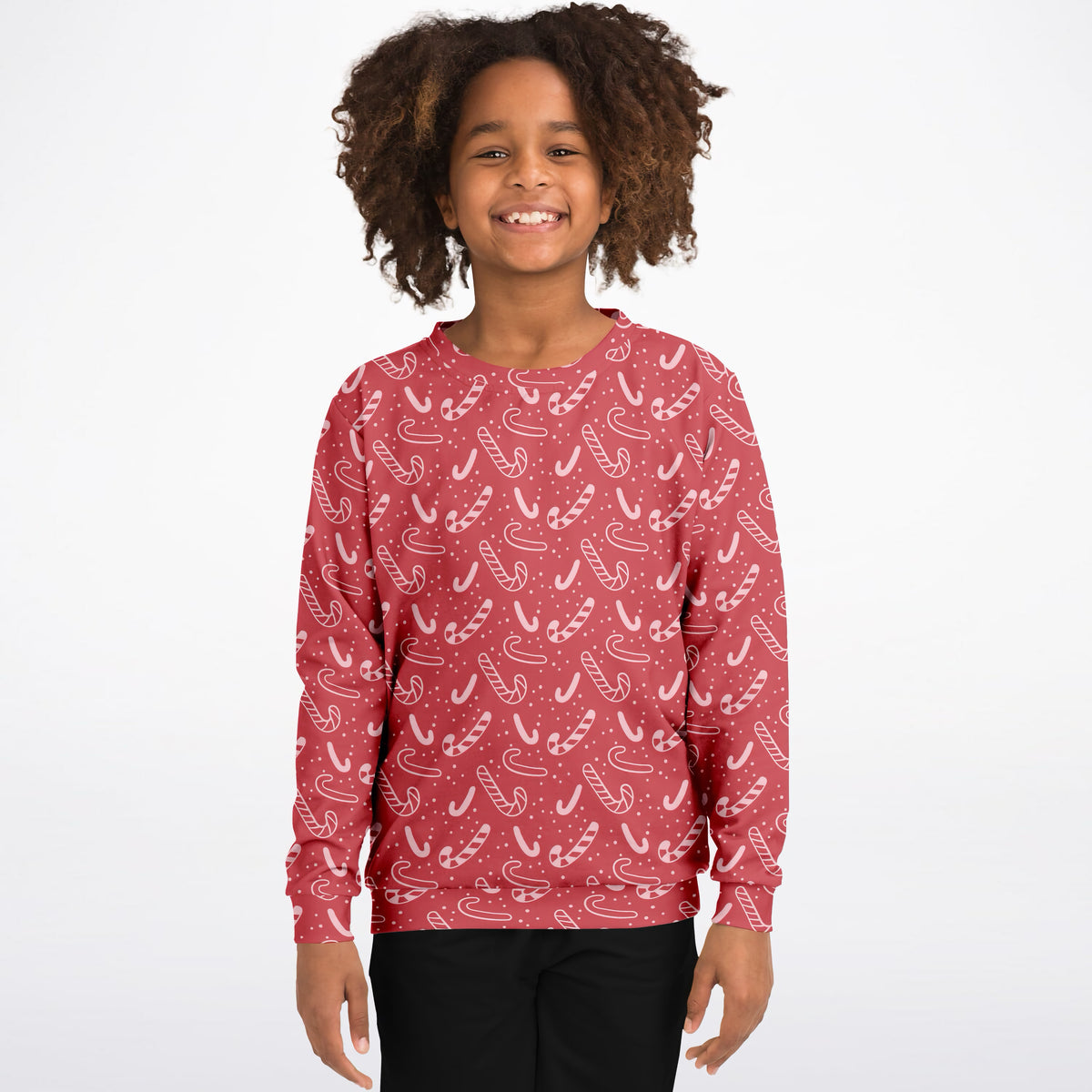 Girls Red Candy Cane Christmas Sweatshirt – Ultra Soft & Stretchy, Cozy Fleece or Lightweight Sports Fabric Sweatshirt – Ultra Soft & Stretchy, Cozy Fleece or Lightweight Sports Fabric