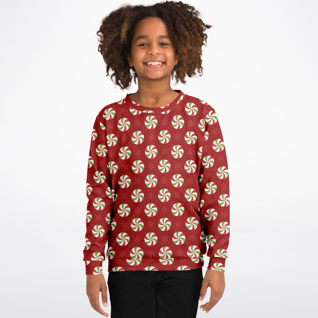Kids Christmas Peppermint Candy Sweatshirt – Ultra Soft & Stretchy, Cozy Fleece or Lightweight Sports Fabric Sweatshirt – Ultra Soft & Stretchy, Cozy Fleece or Lightweight Sports Fabric