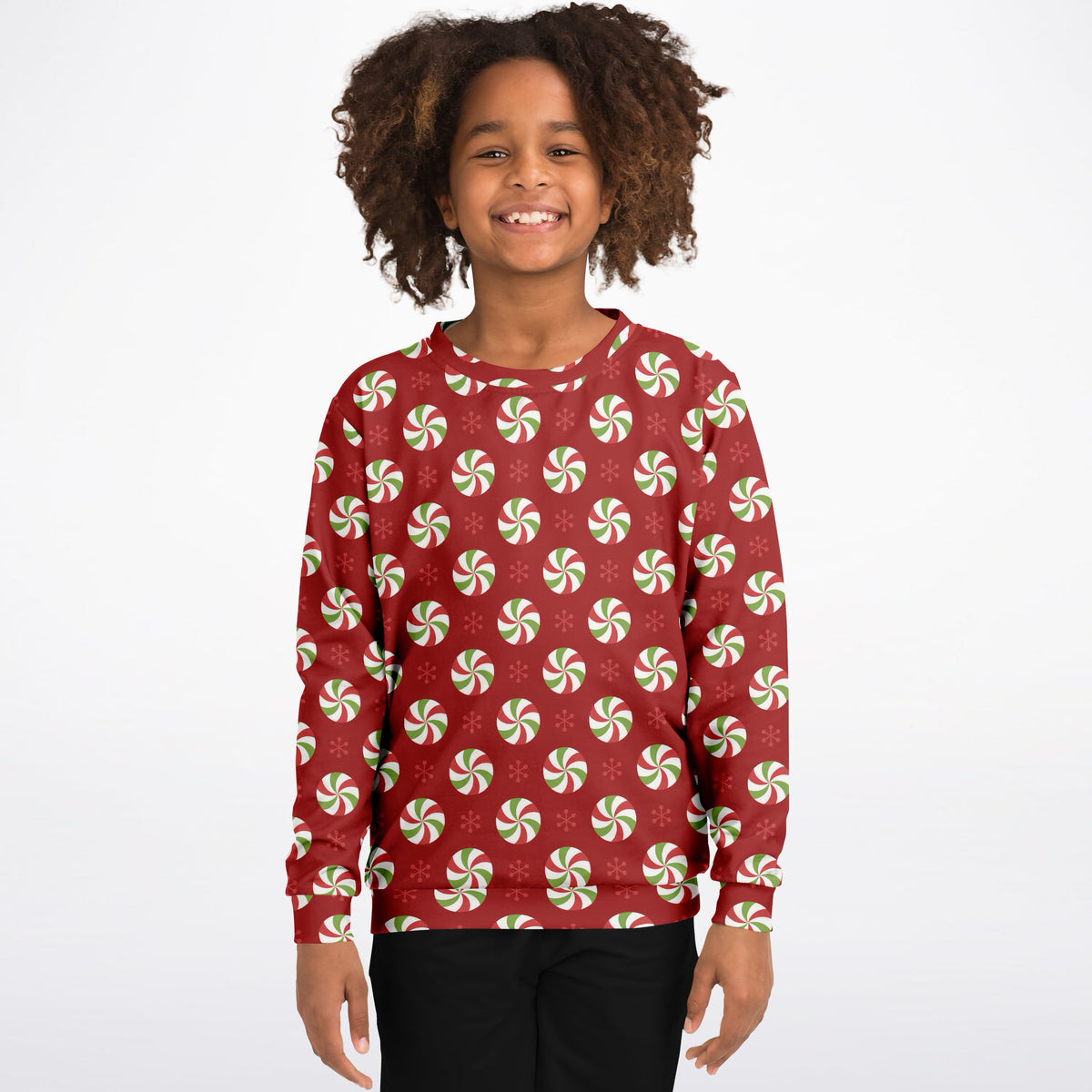 Kids Christmas Peppermint Candy Sweatshirt – Ultra Soft & Stretchy, Cozy Fleece or Lightweight Sports Fabric Sweatshirt – Ultra Soft & Stretchy, Cozy Fleece or Lightweight Sports Fabric