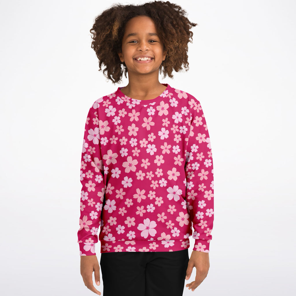 Girls Bright Pink Cherry Blossom Sweatshirt – Ultra Soft & Stretchy, Cozy Fleece or Lightweight Sports Fabric Sweatshirt – Ultra Soft & Stretchy, Cozy Fleece or Lightweight Sports Fabric