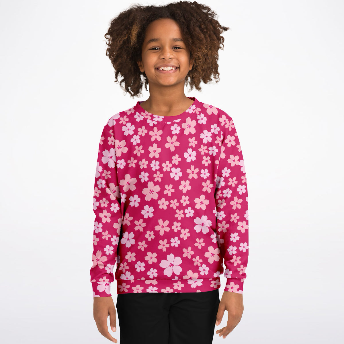 Girls Bright Pink Cherry Blossom Sweatshirt – Ultra Soft & Stretchy, Cozy Fleece or Lightweight Sports Fabric Sweatshirt – Ultra Soft & Stretchy, Cozy Fleece or Lightweight Sports Fabric