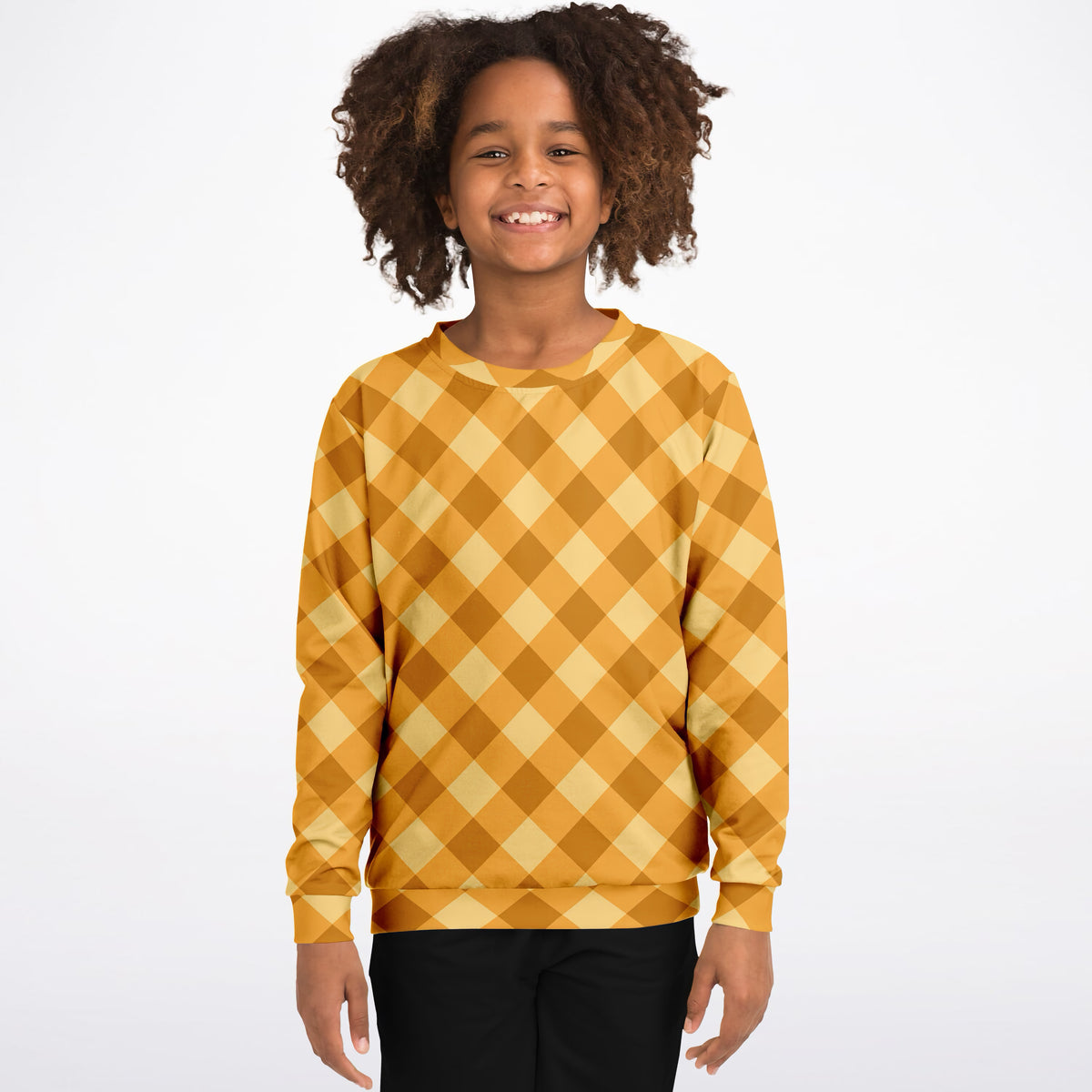 Kids Orange Gingham Sweatshirt – Ultra Soft & Stretchy, Cozy Fleece or Lightweight Sports Fabric Sweatshirt – Ultra Soft & Stretchy, Cozy Fleece or Lightweight Sports Fabric