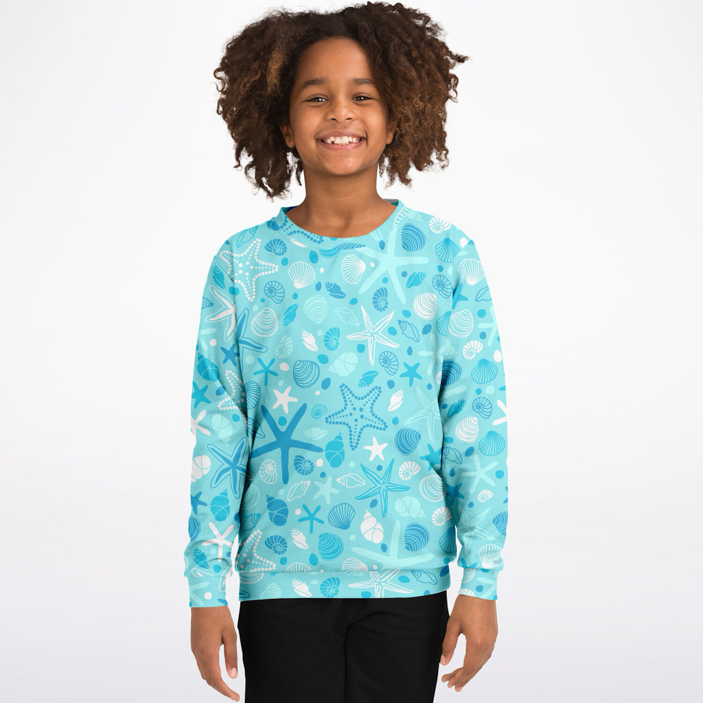 Kids Starfish and Seashells Sweatshirt – Ultra Soft & Stretchy, Cozy Fleece or Lightweight Sports Fabric Sweatshirt – Ultra Soft & Stretchy, Cozy Fleece or Lightweight Sports Fabric