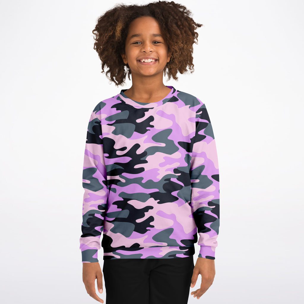 Kids Purple Camouflage Sweatshirt – Ultra Soft & Stretchy, Cozy Fleece or Lightweight Sports Fabric Sweatshirt – Ultra Soft & Stretchy, Cozy Fleece or Lightweight Sports Fabric