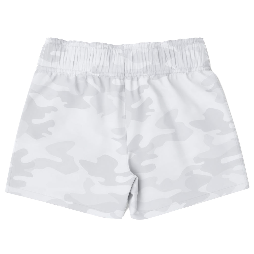 Boys white camouflage quick drying swim trunks with elastic waistband in white camo pattern