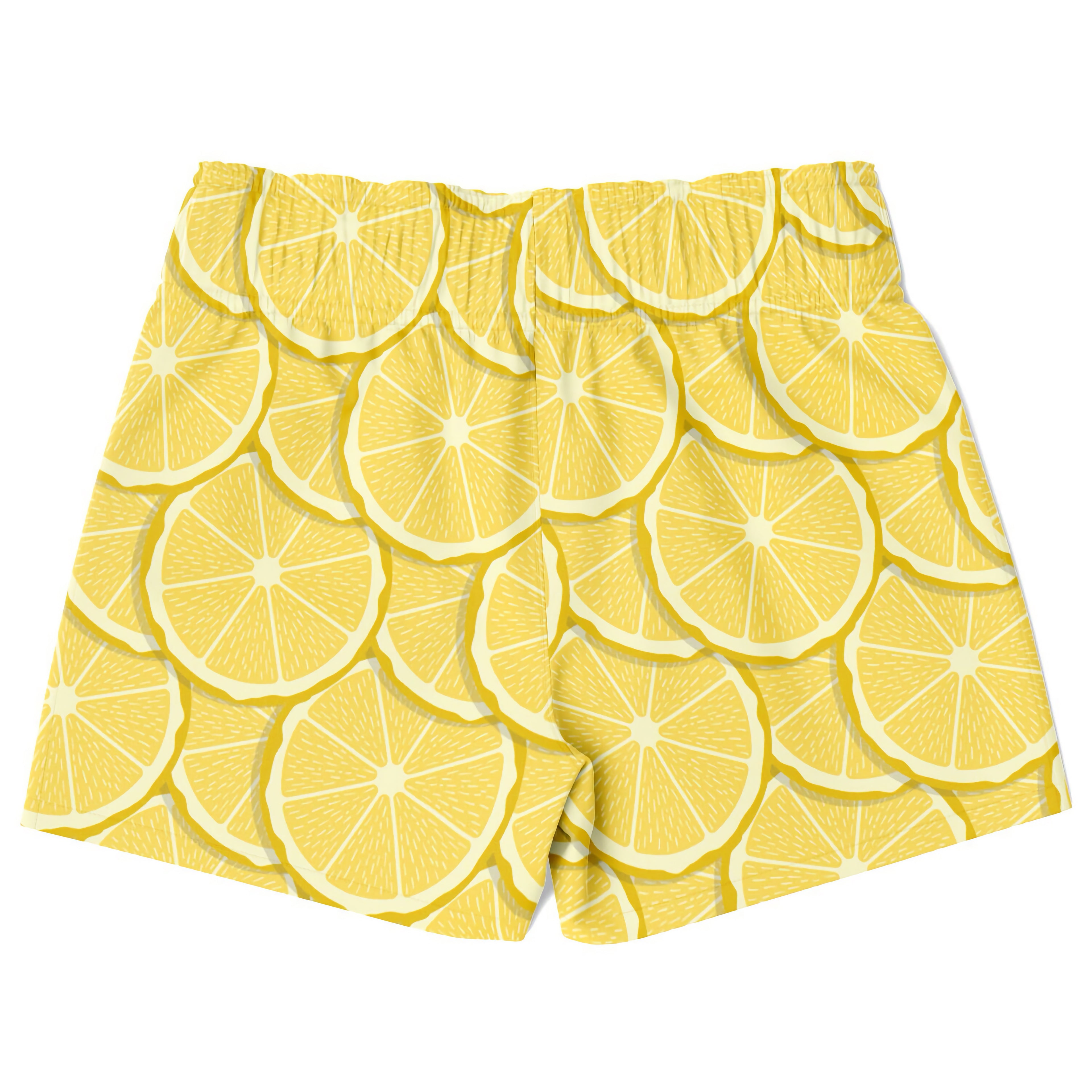 Boys lemon slice quick drying swim trunks with vibrant yellow lemon slice pattern perfect for beach and pool use