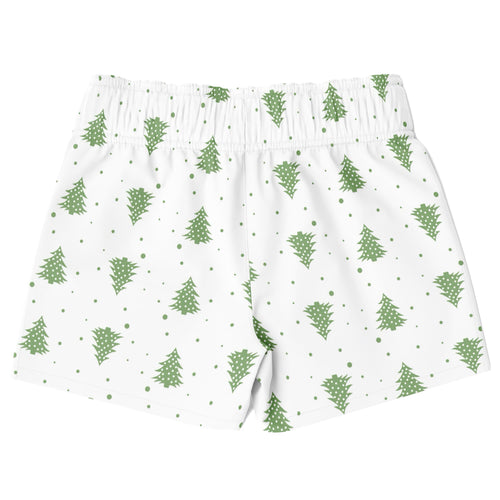 Boys christmas tree quick drying swim trunks white boxer shorts with green pine tree and white polka dot pattern