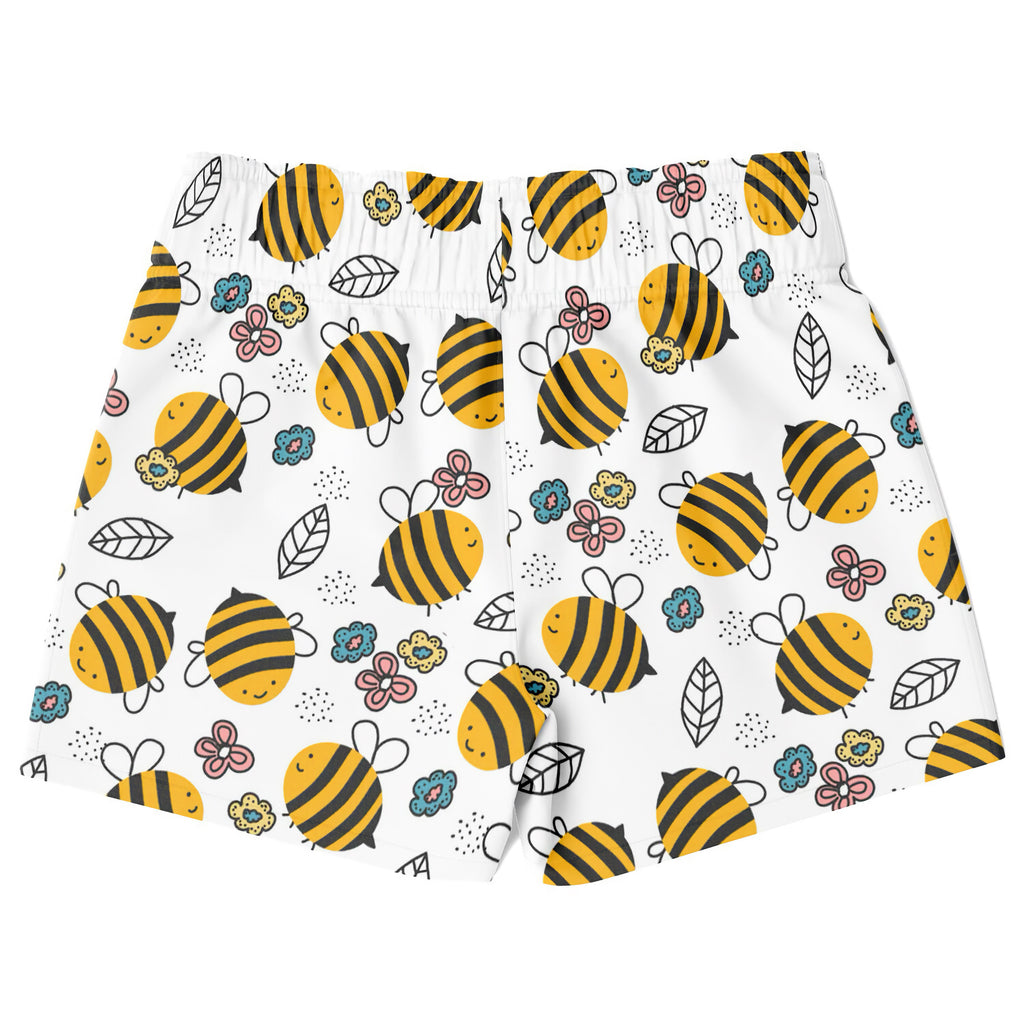 Boys bumblebee quick drying swim trunks white boxer shorts with yellow and black bee and colorful flower pattern