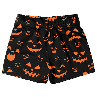Boys Orange Jack-O'-Lantern Faces Halloween Quick Drying Swim Trunks