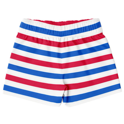 Boys Red White & Blue Striped Quick Drying Swim Trunks