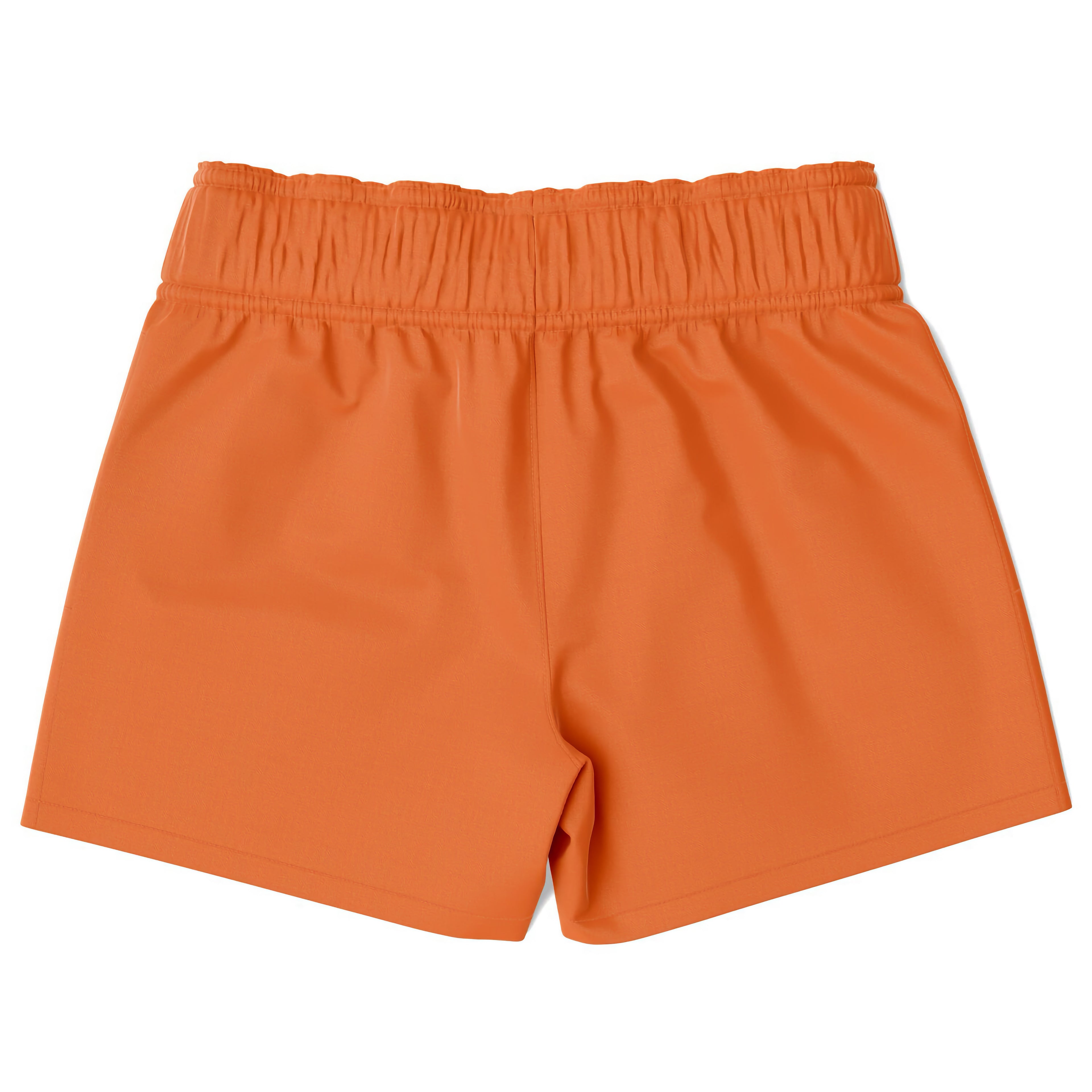 Boys orange quick drying swim trunks made of smooth lightweight fabric with elastic waistband for comfort