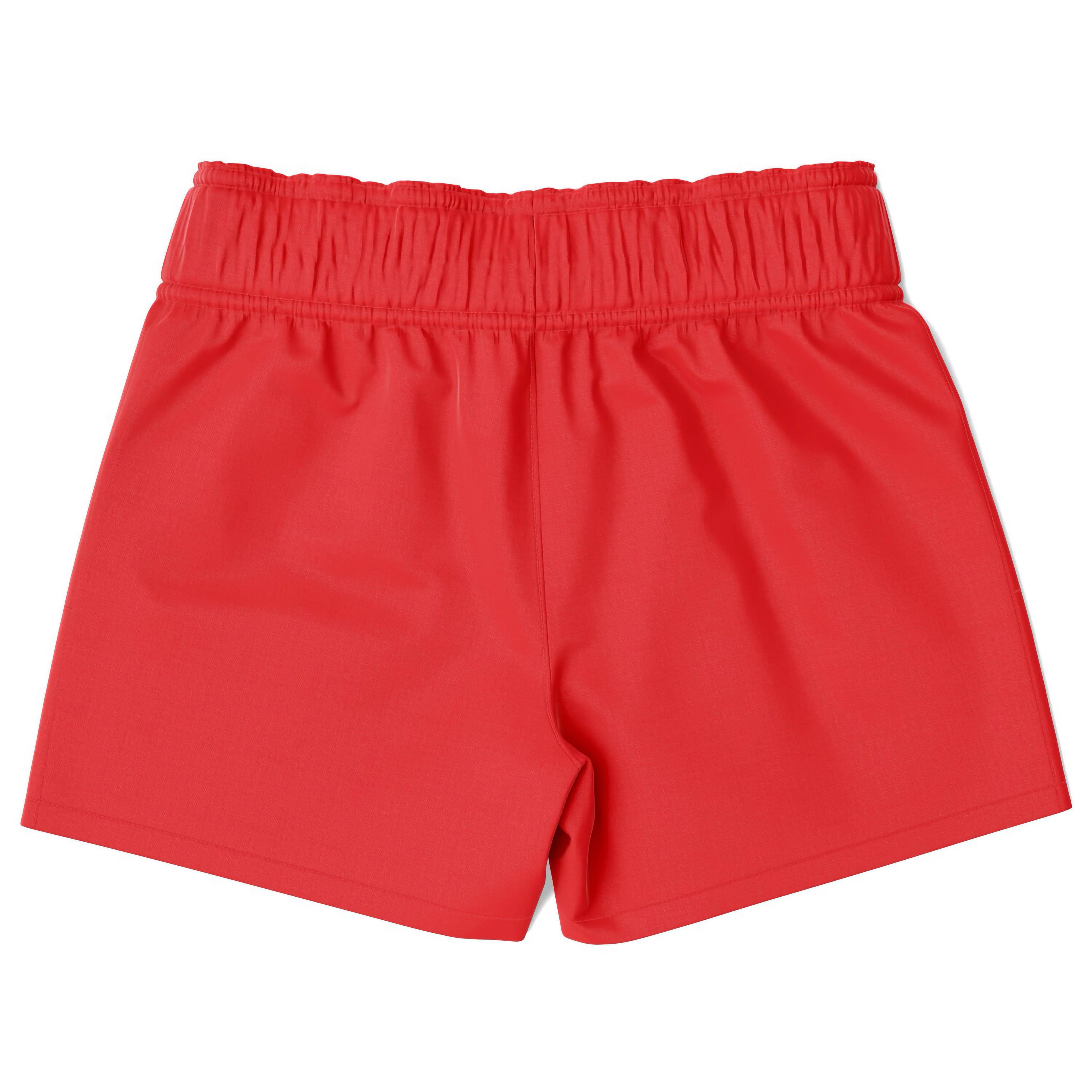 Boys red quick drying swim trunks with bright red elastic waist and smooth fabric for comfort and flexibility