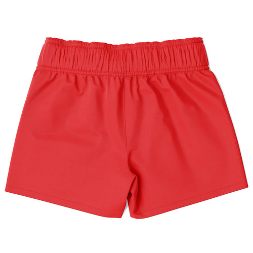 Boys red quick drying swim trunks with bright red elastic waist and smooth fabric for comfort and flexibility