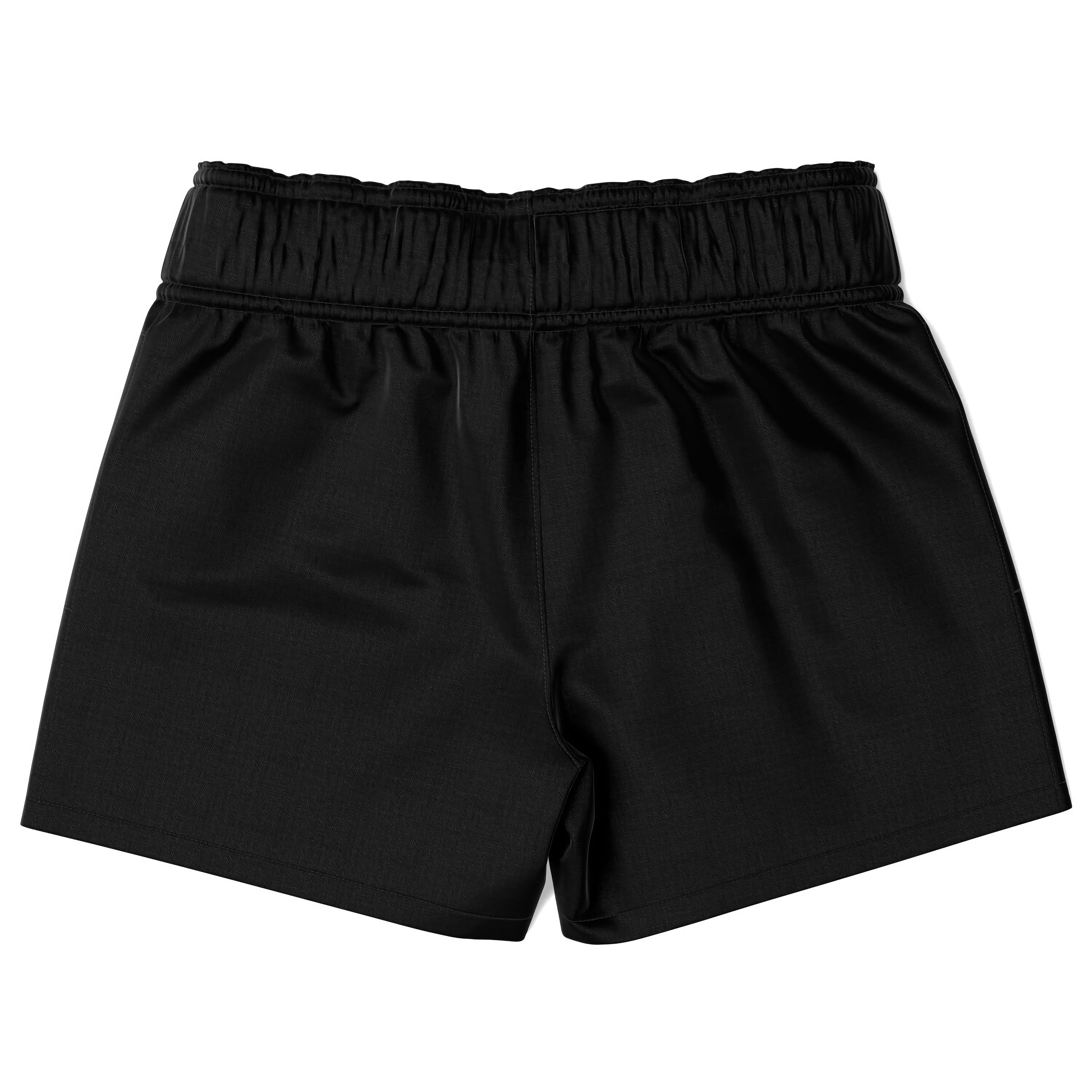Boys black quick drying swim trunks made of black satin with elastic waistband for comfortable fit