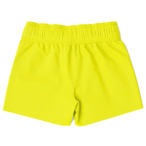 Boys yellow quick drying swim trunks featuring bright yellow shorts with an elastic waistband for comfort