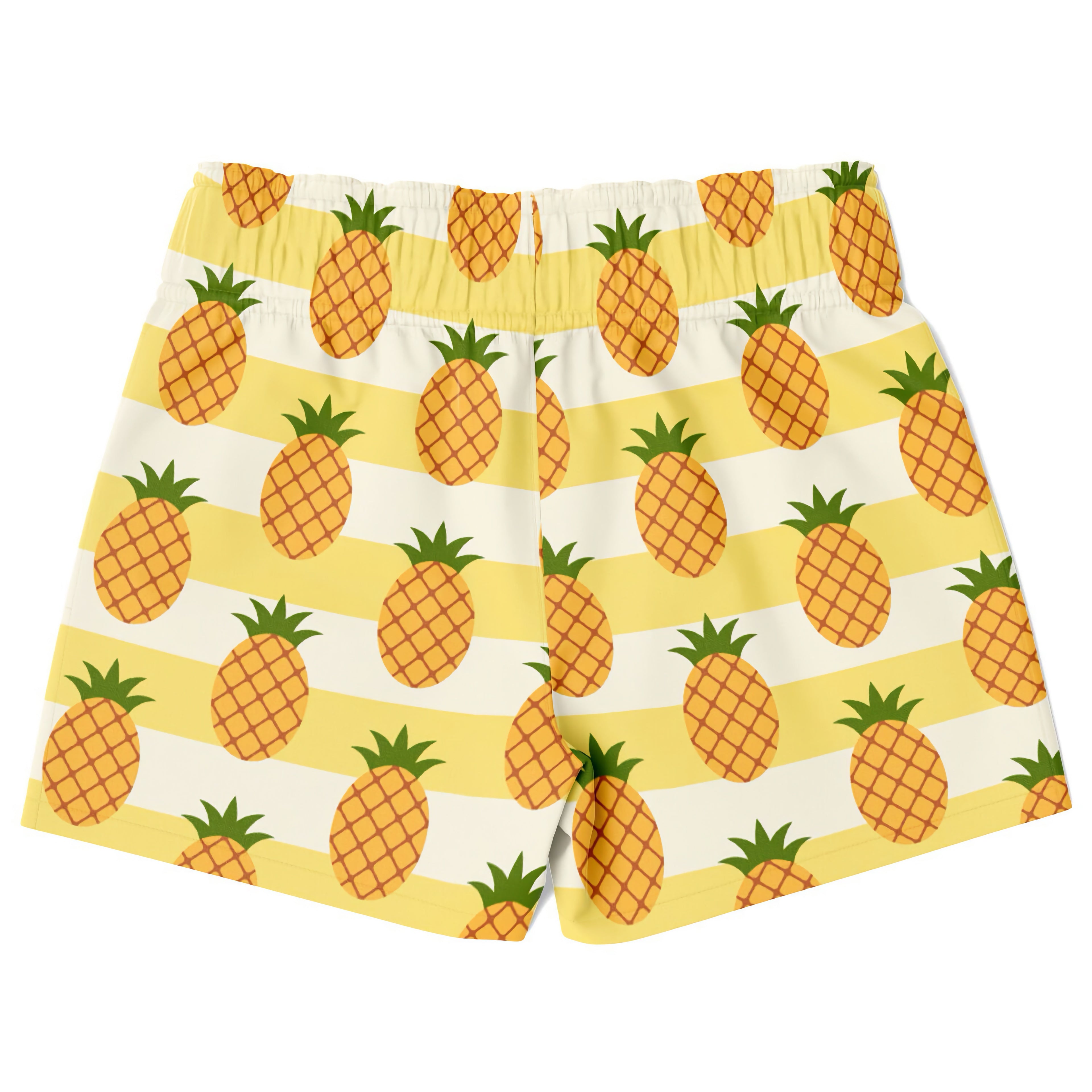 Boys pineapple quick drying swim trunks with yellow and white stripes and cartoon pineapple pattern