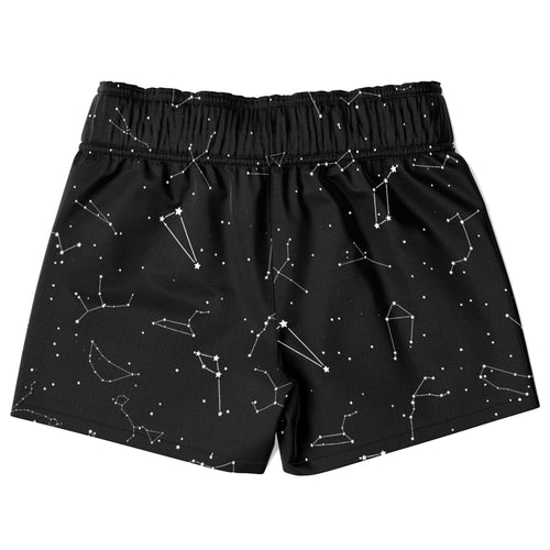 Boys black swim trunks with white constellation print quick drying fabric and elastic waistband for comfort