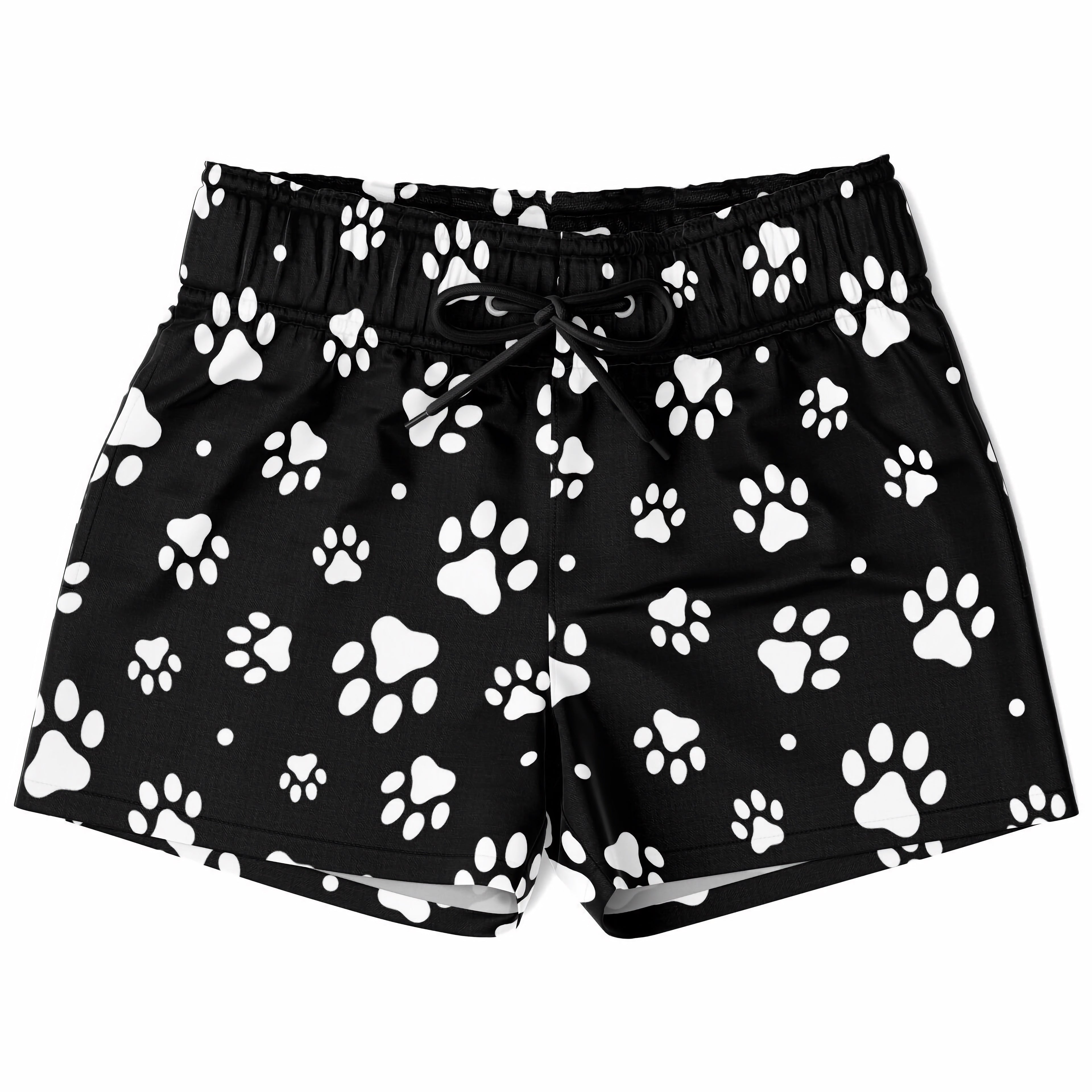 Boys Black And White Paw Print Quick Drying Swim Trunks