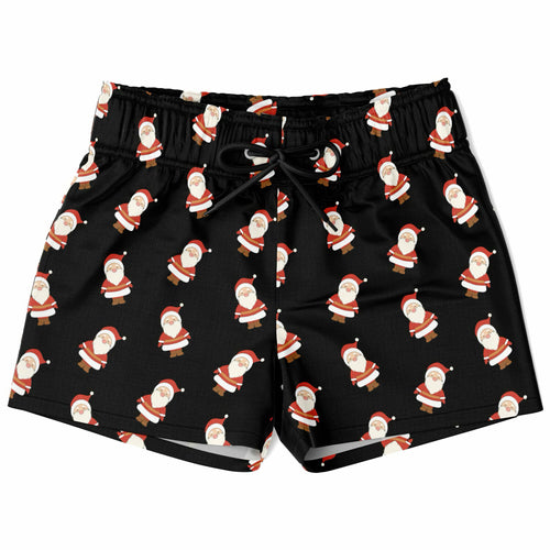 Boys santa claus christmas quick drying swim trunks in black with cartoon santa pattern for festive beachwear