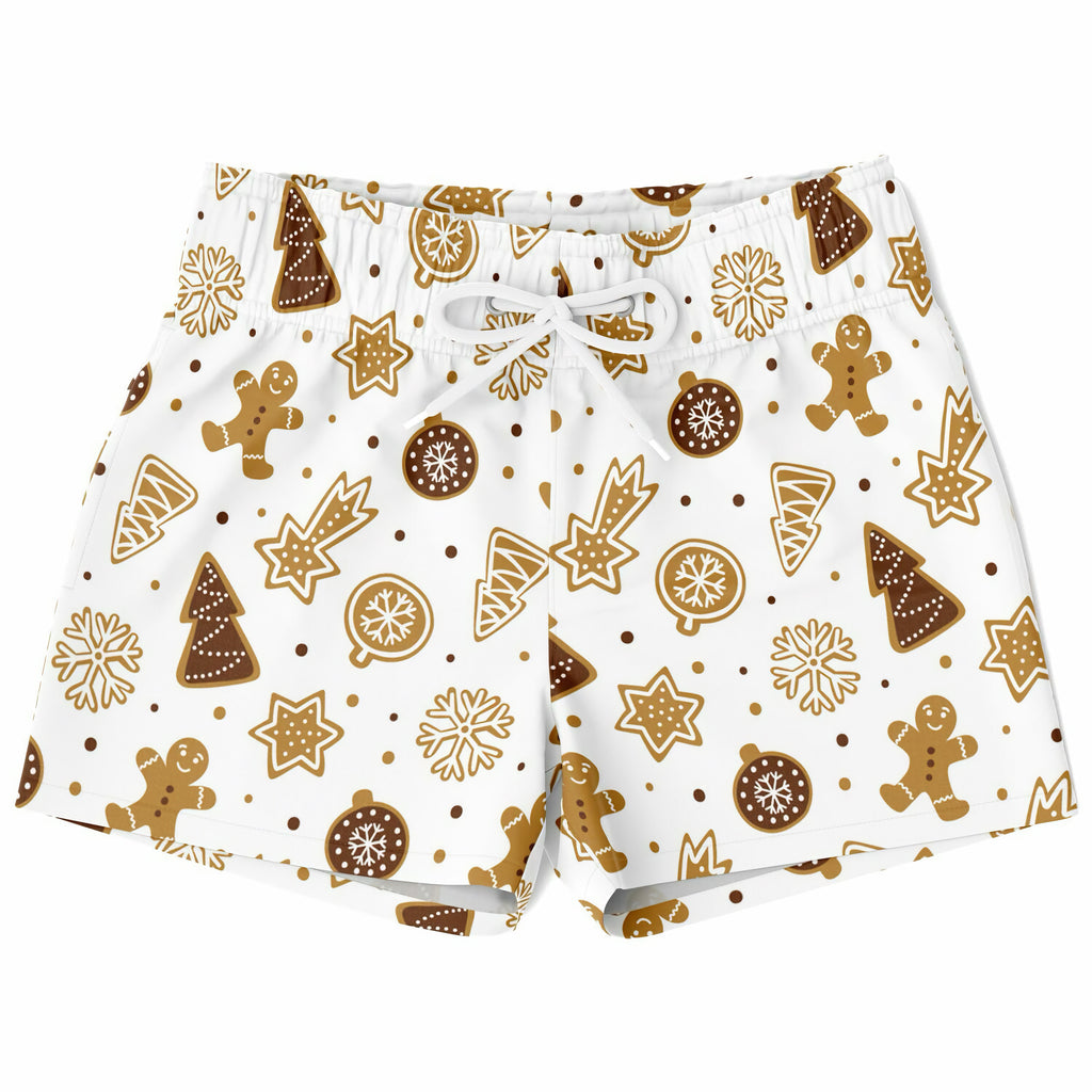 White boys gingerbread cookies christmas quick drying swim trunks with festive brown cookie star and snowflake pattern