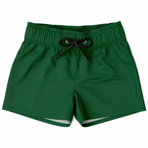 Boys dark green quick drying swim trunks with elastic waistband and black drawstring for comfortable wear