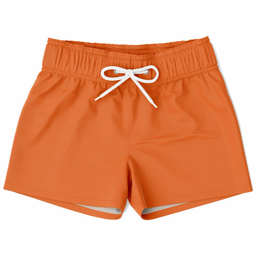 Boys orange quick drying swim trunks with white drawstring waistband made for swimming and beach use
