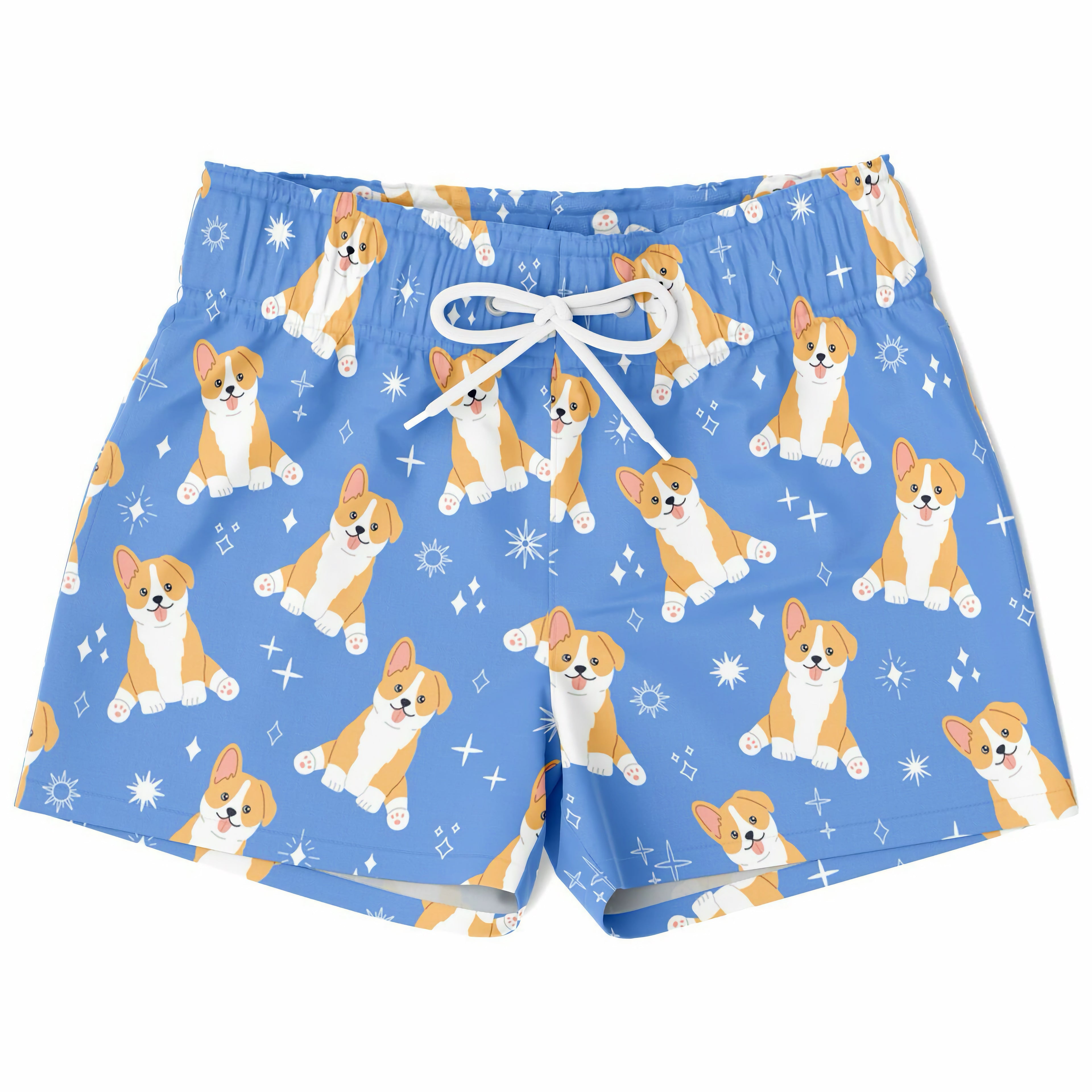 Boys Blue Corgi Dog Quick Drying Swim Trunks