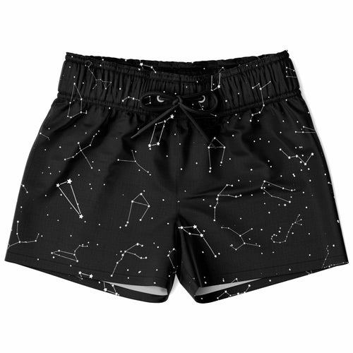 Boys black quick drying swim trunks with white constellation print and elastic waistband for realistic style