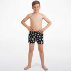Boys Black And White Paw Print Quick Drying Swim Trunks