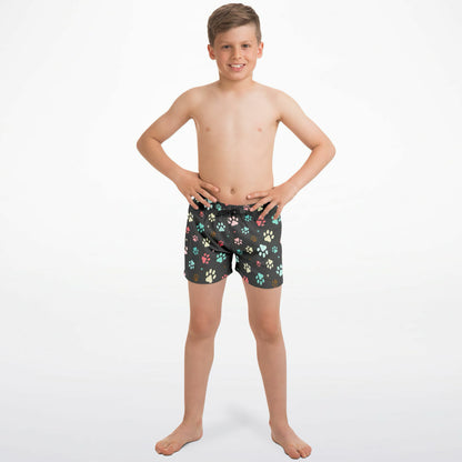 Boys Colorful Paw Print Quick Drying Swim Trunks