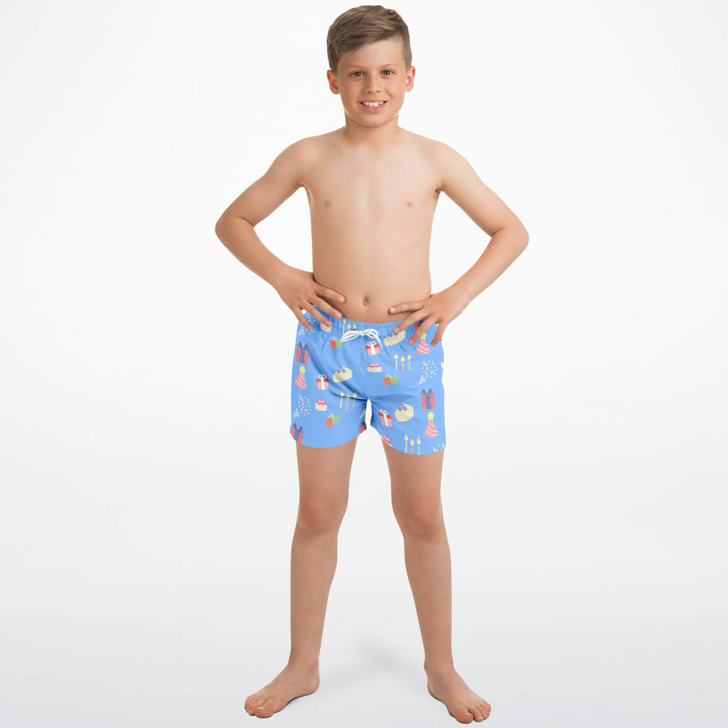 Boys Birthday Party Blue Quick Drying Swim Trunks