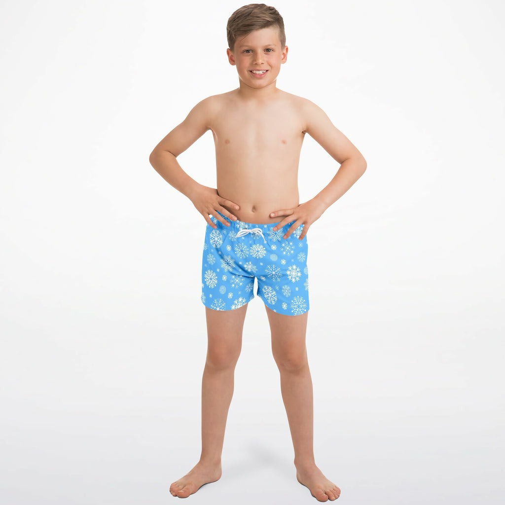 Boys Blue Snowflake Christmas Quick Drying Swim Trunks