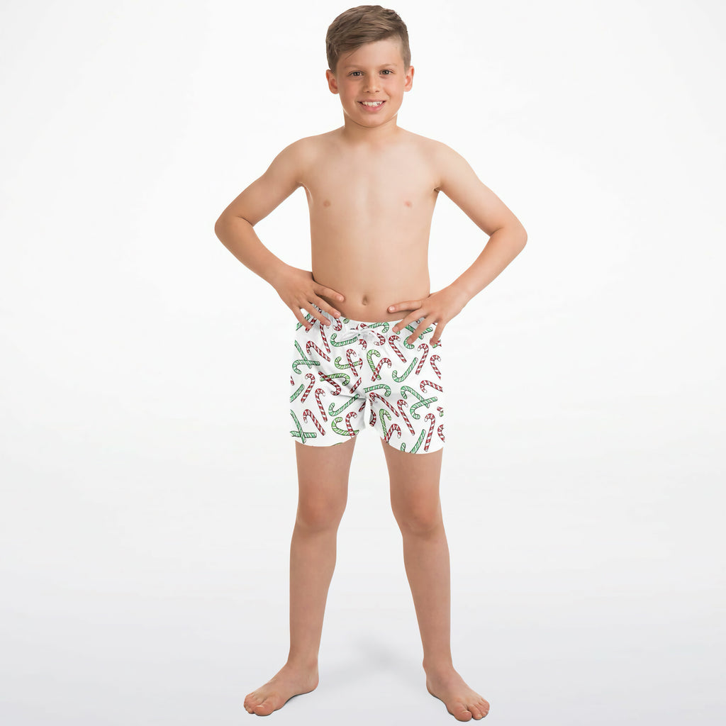 Boys Red & Green Candy Cane Christmas Quick Drying Swim Trunks