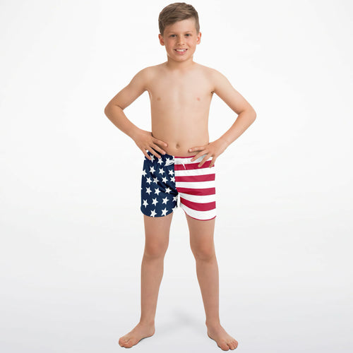 Boys American Flag Quick Drying Swim Trunks