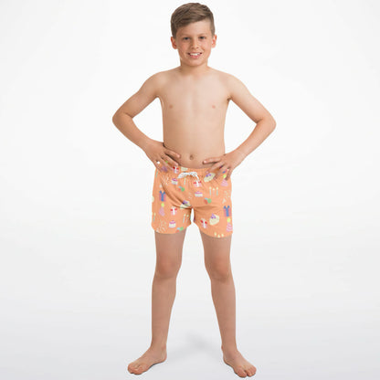 Boys Birthday Party Orange Quick Drying Swim Trunks